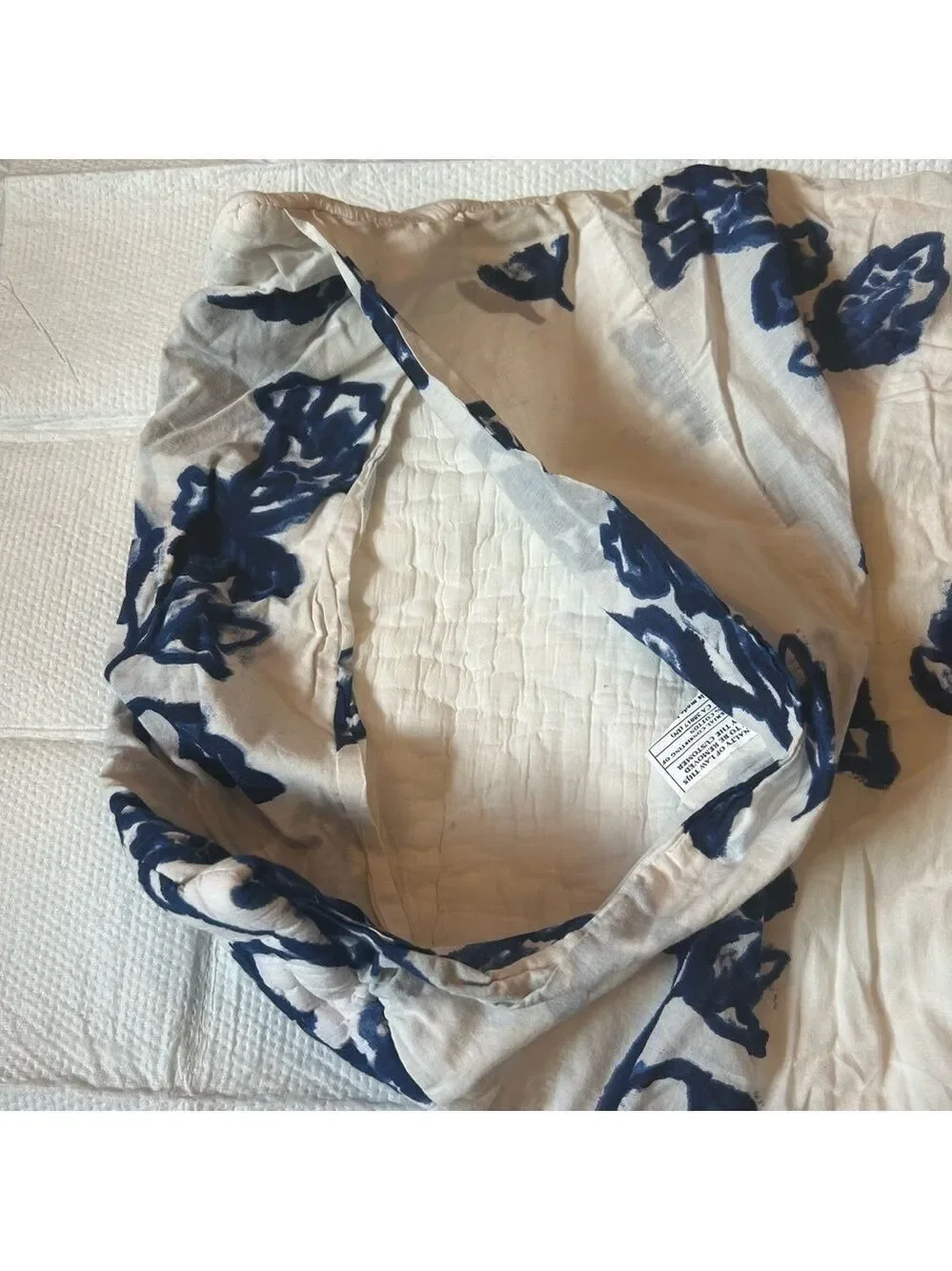 Anthropologie Pillow Sham Set of 2 Floral Blue White Quilted Cotton 19x26”